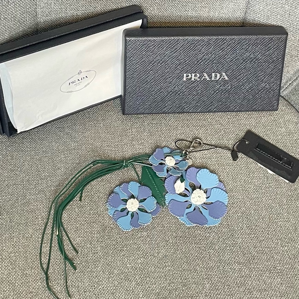 Prada Blue Lavender Floral Leather Bag Charm
